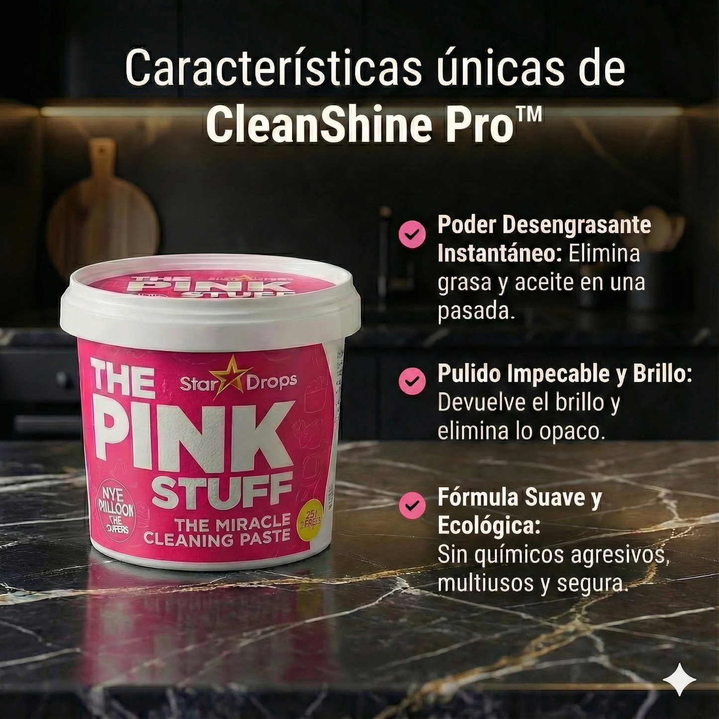 2x1 CleanShine Pro™ - Mantiene tus superficies libres de Bacterias y Grasa.