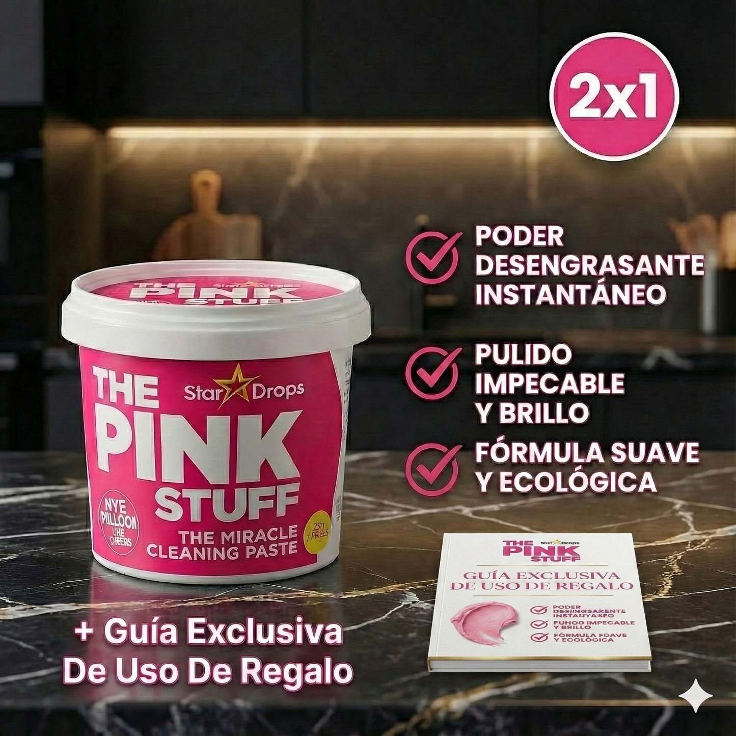 2x1 CleanShine Pro™ - Mantiene tus superficies libres de Bacterias y Grasa.